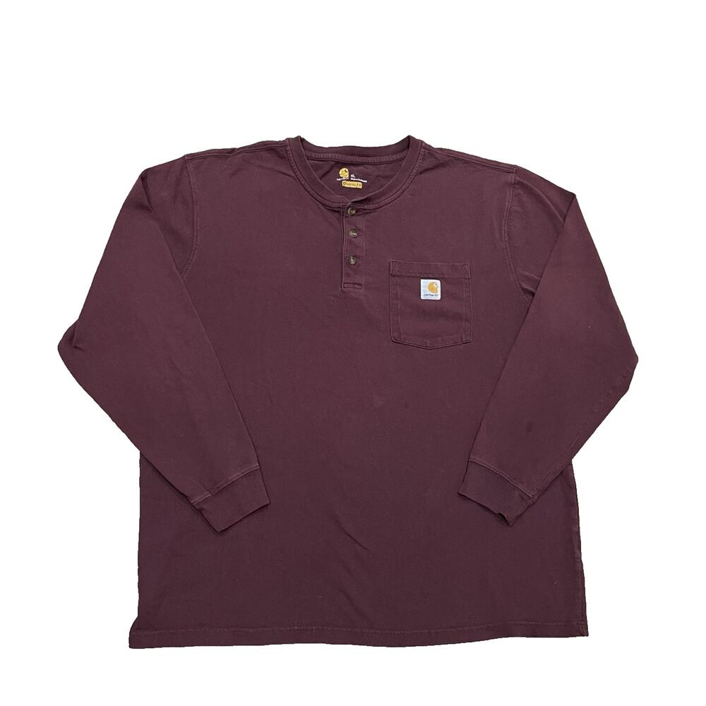 Carhartt Henley Shirt Mens XL Burgundy Pocket Tee Long Sleeve K128 *Minor Flaws